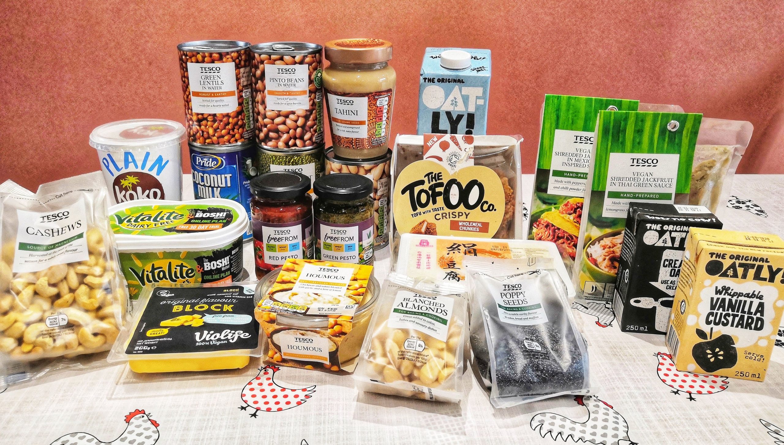 Vegan food products on a table