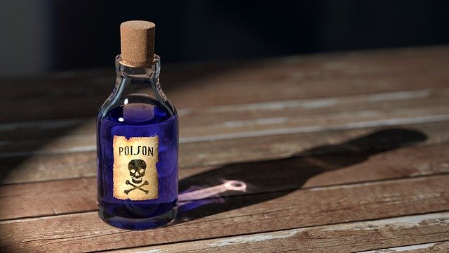 Bottle of poison with skull.