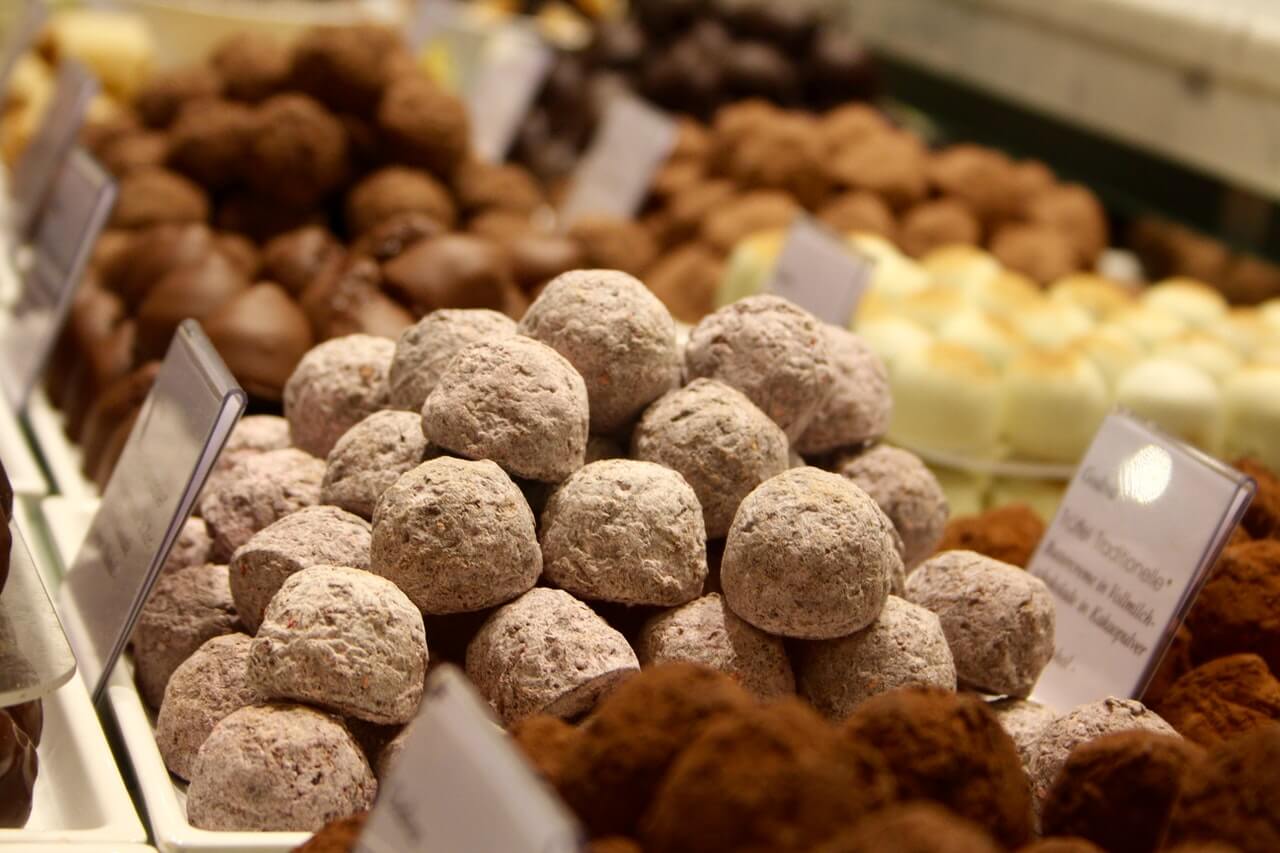 display of chocolate truffles as an edible gift