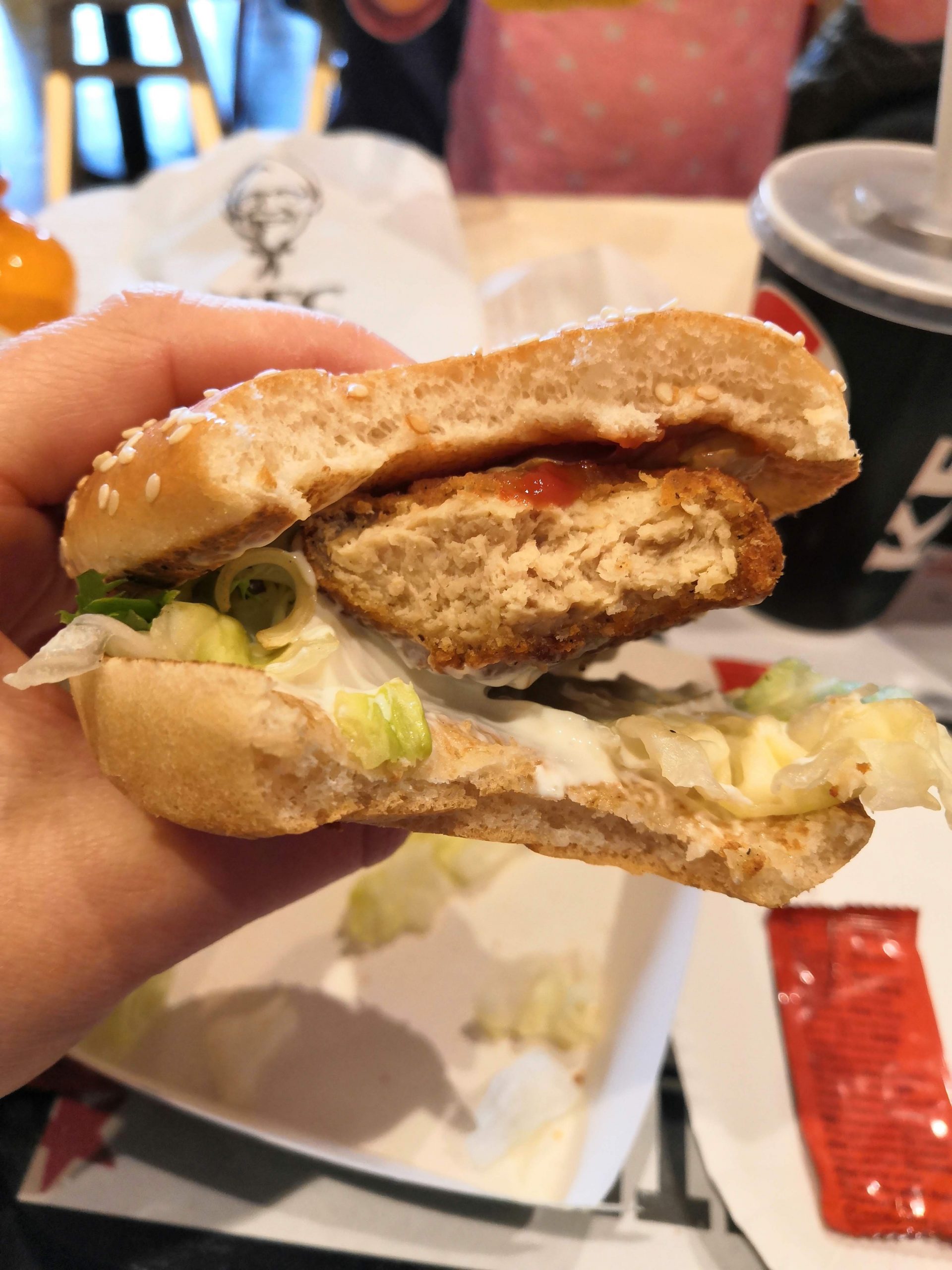 KFC vegan burger close-up as part of a vegan lifestyle